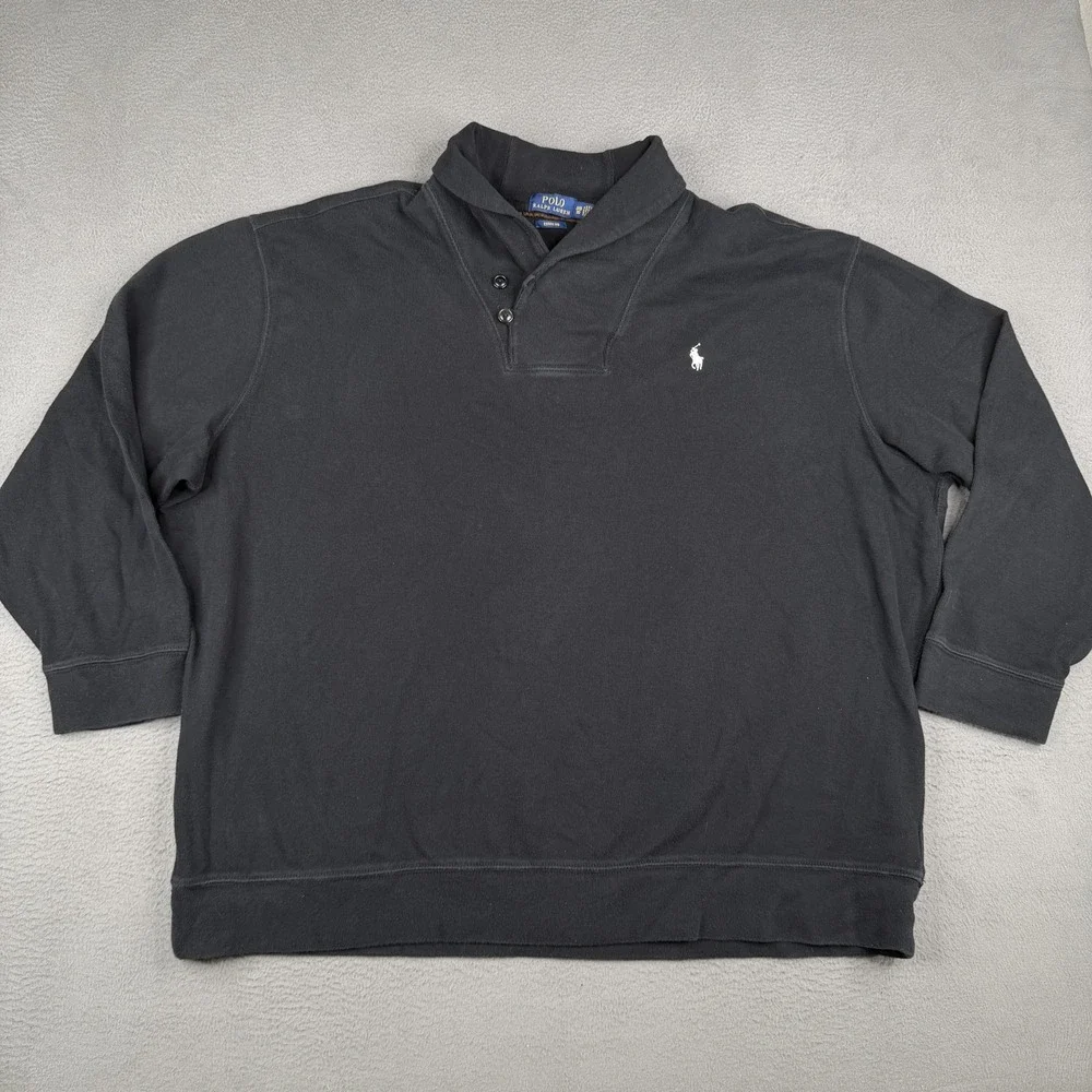 Polo Ralph Lauren Sweatshirt‎ Mens Big 3X Black Estate Rib Shawl Collar Pullover